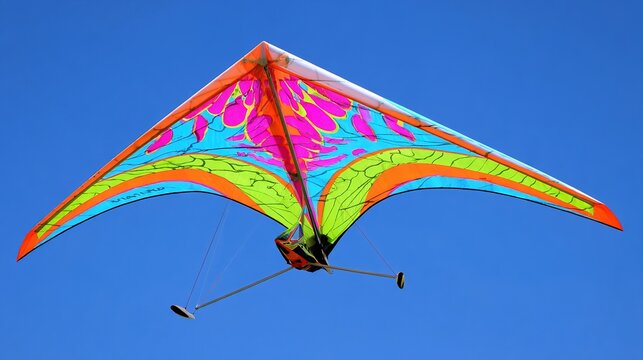 ultralight. A colorful ultralight aircraft wing extended against a clear blue sky. mobility guides, transit brochures, designed for mobility and urban transit guides.