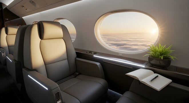 first class or business class seat in airplane, concept of luxury lifestyle of successful rich people