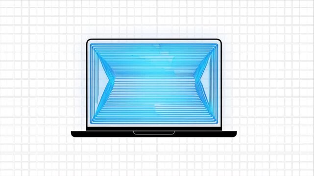 Digital transformation concept with laptop and blue data network.