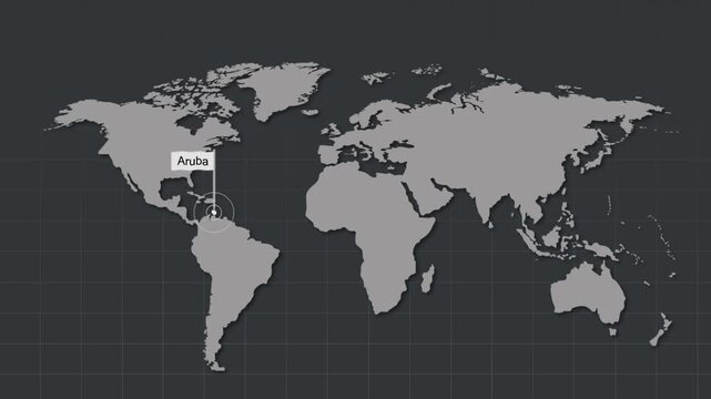 Aruba Location on Dark Theme World Map Animation