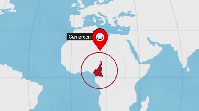 Cameroon Location Highlight on World Map with Circle Marker
