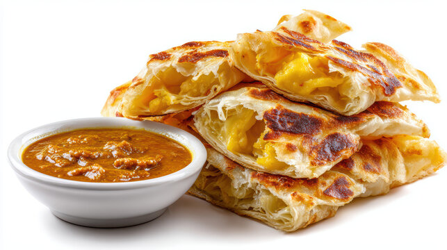 malaysian roti canai with curry dipping sauce