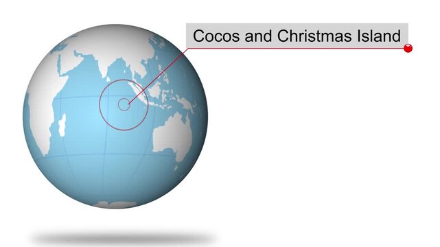 Cocos Location on Globe for Presentation or Education