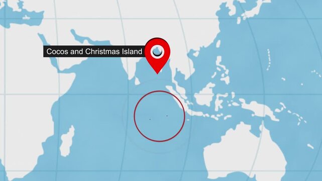 Cocos Location Highlight on World Map with Circle Marker