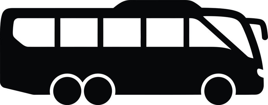 A black silhouette of a bus on a white background