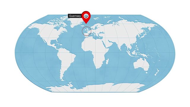 Guernsey Location on World Map with Pin Marker Illustration