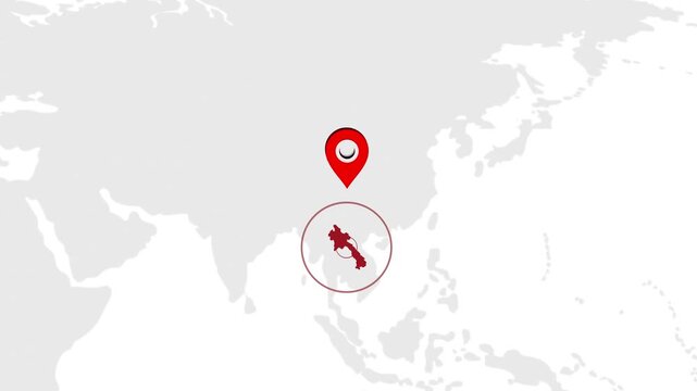 Laos Country Location Animation on Digital World Map