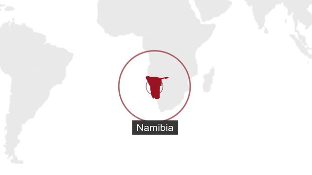 Namibia Location on Dark Theme World Map Animation