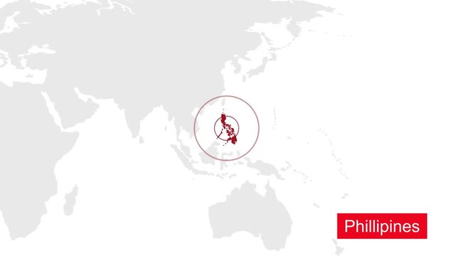 Phillipines Map Location Pointer Animation on World Map