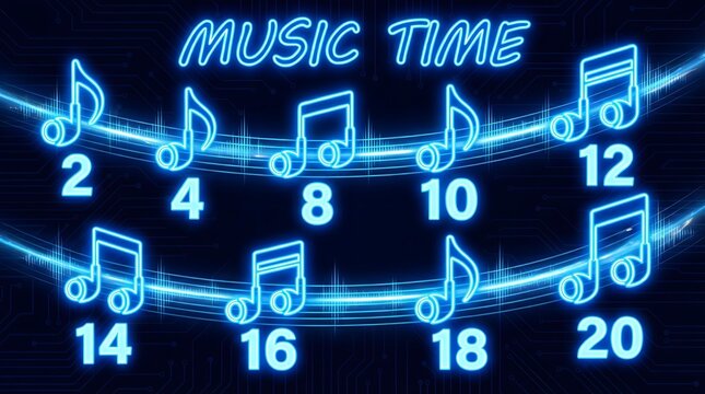 counting and number sense worksheet for kids
 Futuristic Neon Music Note Timeline with Numbers and Circuit Background for Innovative Visual Projects early math printable for preschool learning