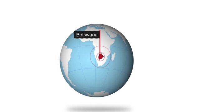 Botswana Map Pin Location Animation Global World Map Concept