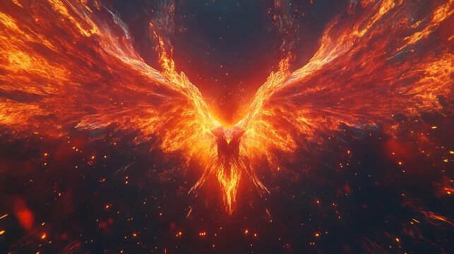 Fantasy flaming phoenix bird rising high resolution picture
