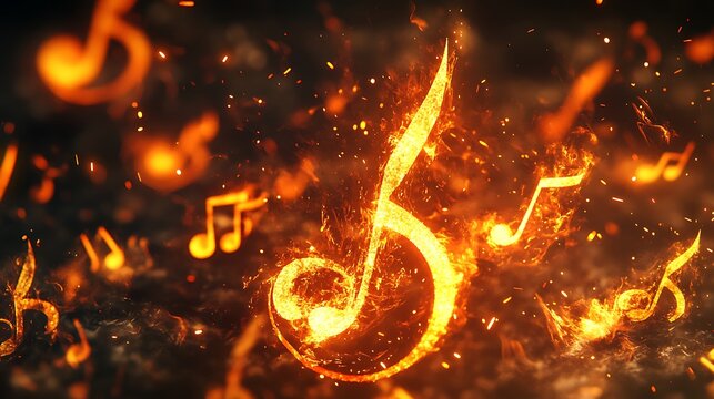 Fantasy music notes formed with bright blazing flames high resolution picture