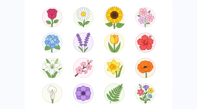 Collection of various colorful flower types.