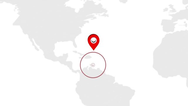 Curacao Location Pin on World Map for Travel Concept