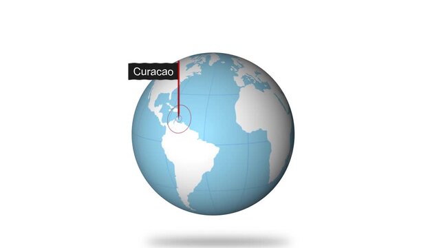 Curacao Map Pin Location Animation Global World Map Concept