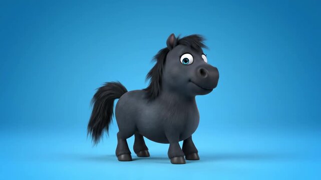 Cheerful Cartoon Horse jumping with a big smile on a blue background perfect for children's content and educational animations.