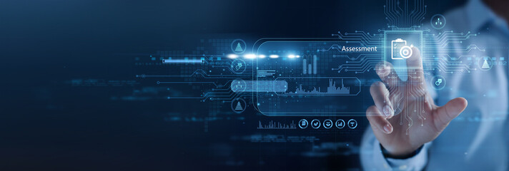 Industry professional holding reports. Assessment evaluates performance, risk, and compliance using...