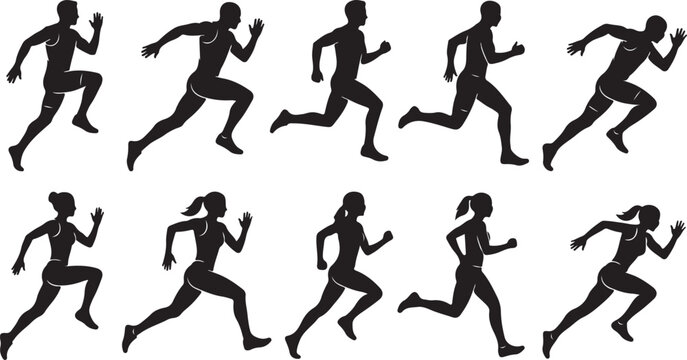 Fitness Runners and Jogging Man and Woman Silhouette Collection