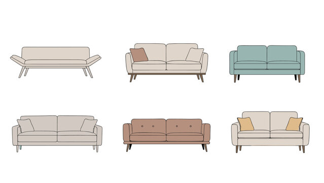 Collection of modern sofa designs in various colors and styles for living room interior furniture layout and home decor planning.