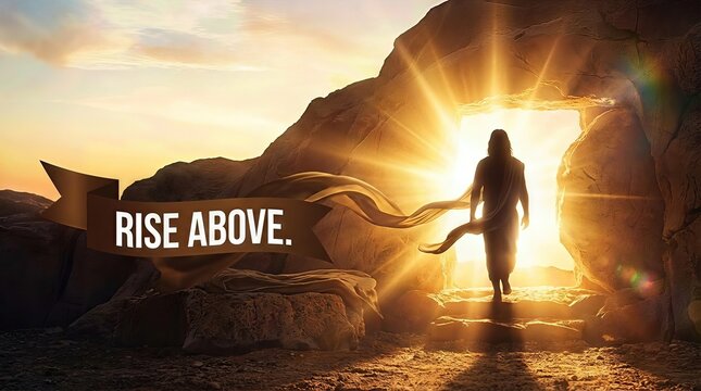 Divine triumph emergence: Jesus Christ, Pascha celebrate, holy rising, eternal revival, life renewal, light victory, human redemption, spirit glory, grave conquer, sacred resurrection, new hope.