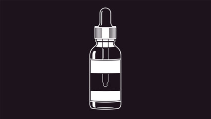 Obraz premium Minimalist black and white icon illustration of a glass dropper bottle used for medicine or essential oils.