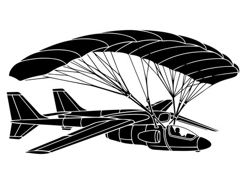 Paraglider Silhouette, Powered Parachute Glider Icon, Vector Extreme Sports and Aviation Illustration