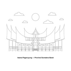 Fototapeta premium Pagaruyung Palace West Sumatra Minangkabau Traditional House Line Art Drawing