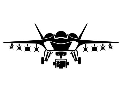 Stealth Jet Drone Silhouette, Unmanned Combat Aerial Vehicle (UCAV) Icon, Vector Military Technology Illustration