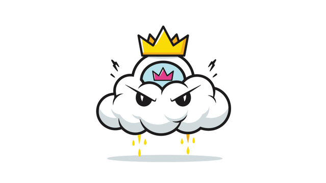 Angry cartoon cloud character with a scowling face wearing a golden crown and emitting lightning bolts on a white background.