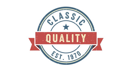 Obraz premium A classic quality vector emblem with a distinct vintage retro distressed texture, featuring an establishment year and elegant star detail, ideal for authentic branding