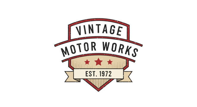 Vintage Motor Works Established 1972 Retro Badge Vector Illustration for Automotive Enthusiasts