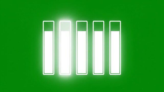 Five glowing white bars representing progress or data levels against a vibrant green background