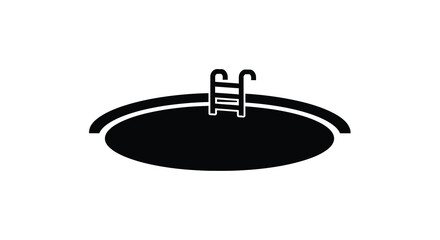 A minimalist black icon depicts an aerial view of a circular swimming pool with a ladder high quality professional detailed modern © Pvect02
