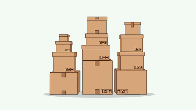 Various stacks and piles of brown cardboard shipping boxes of different sizes are shown ready for moving or storage.