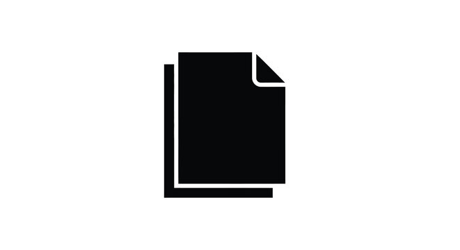 A simple black icon depicts a stack of papers or documents suggesting files data or information storage high quality professional detailed
