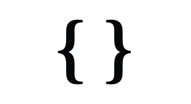 A simple image displays two black curly braces representing code blocks or data structures on a white background high quality professional