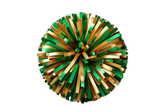 Cheerleading pom pom in vibrant green and gold colors, celebrating team spirit and energy on a transparent background