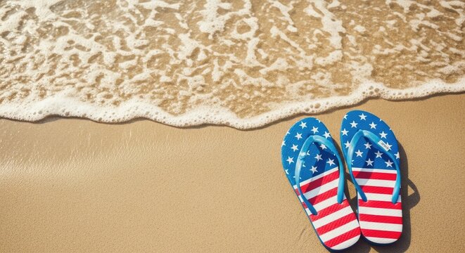Independence day beach vacation with patriotic american flag shoes