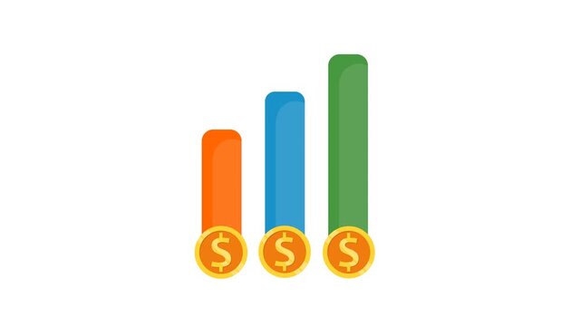 Dynamic financial growth chart animation background transparent, illustrating business success and profit increase with vibrant bars and currency symbols, perfect for web and app interfaces