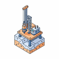 Naklejka premium Isometric illustration of a construction drilling rig operating on site.