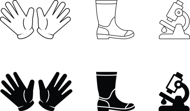 Work Safety and Science Equipment Icons Set