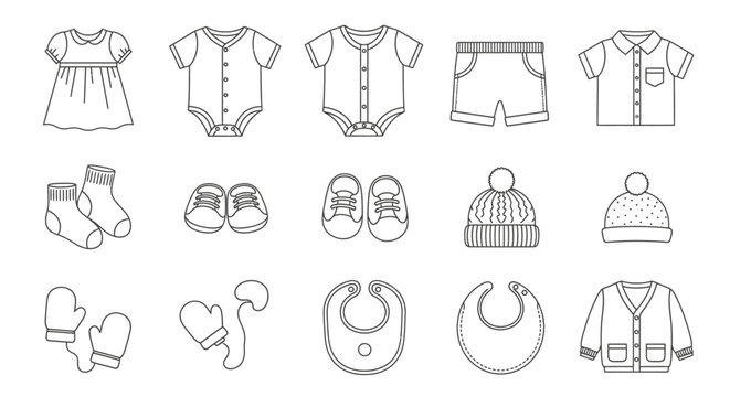 Baby clothes and accessories line art 12.