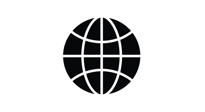 A stark black globe illustration depicts the earth with prominent gridlines suggesting connection and global networks high quality professional detailed modern