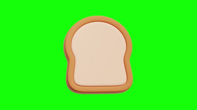 3D White Bread Icon Animation with Green Screen Background for Food, Bakery, and Daily Meal Projects