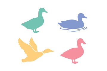 Obraz premium Minimalist Colorful Duck Vector Silhouettes, Set of Water Bird Elements for Logo and Branding