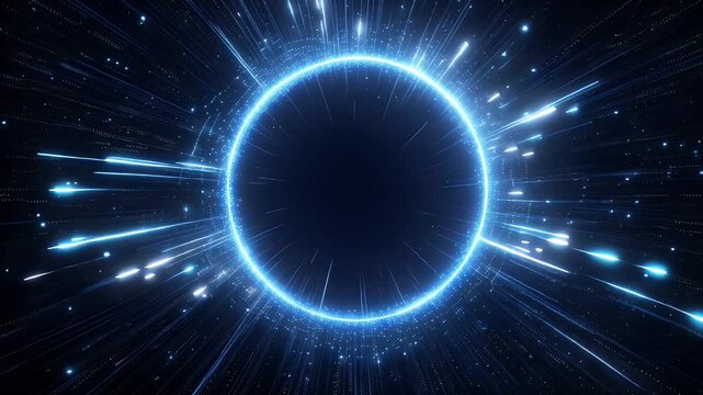 Glowing blue data ring with particle explosion effect