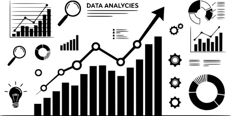 Obraz premium Data Analytics Dashboard with Business Charts and Visualizations.silhouette vector black