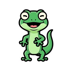 Fototapeta premium Cartoon green lizard character smiling.