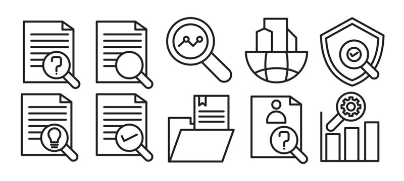 Document Search File Data Management Line Icons Set